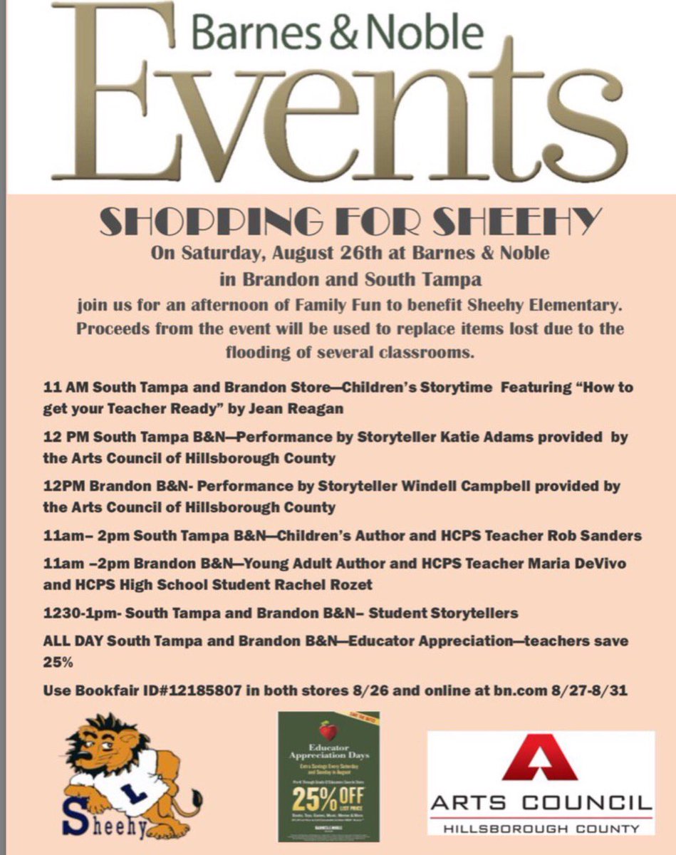 HCPSSheehyElem's tweet photo. This is happening today!! Please come out and support Sheehy ES @BNBrandonFL @BNSouthTampa starting at 11 am. #HCPSB2S https://t.co/7tM9YR7QoD