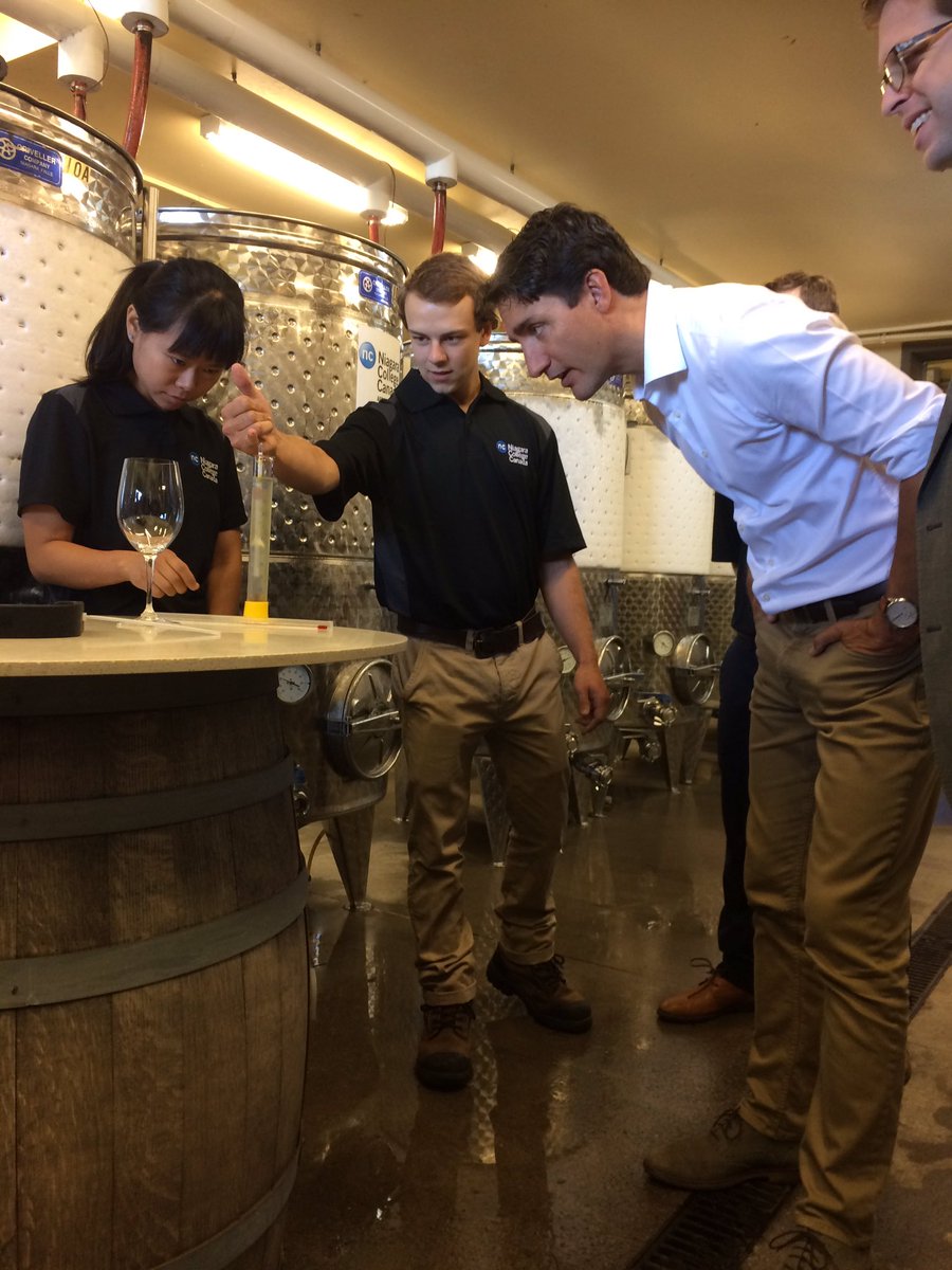 Prime Minister <a href="/JustinTrudeau/">Justin Trudeau</a> is meeting students, recent graduates and staff, who are demonstrating viticulture and winemaking processes.