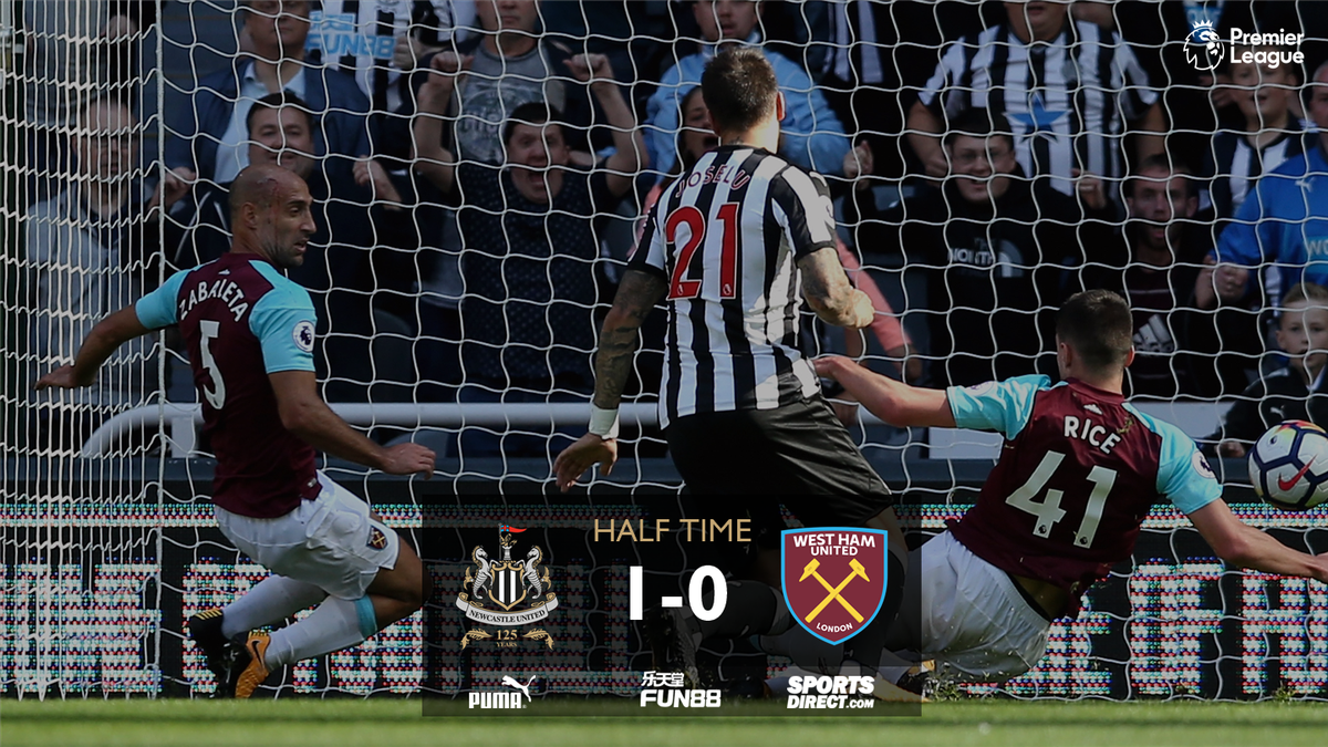 NUFC's tweet photo. HALF TIME Newcastle United 1-0 West Ham United #NUFC https://t.co/kxjX9KcjGP