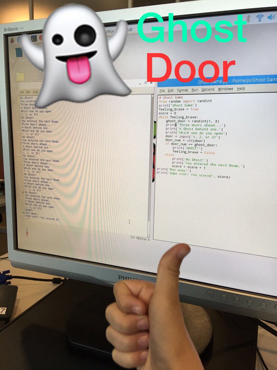 gorbalsdojo's tweet photo. 1st python game for some coders today, youngest 7!Text based epicness!! #thepsf #coderscot #glasgowlib #RaspberryPi https://t.co/0Csmx2y2lp