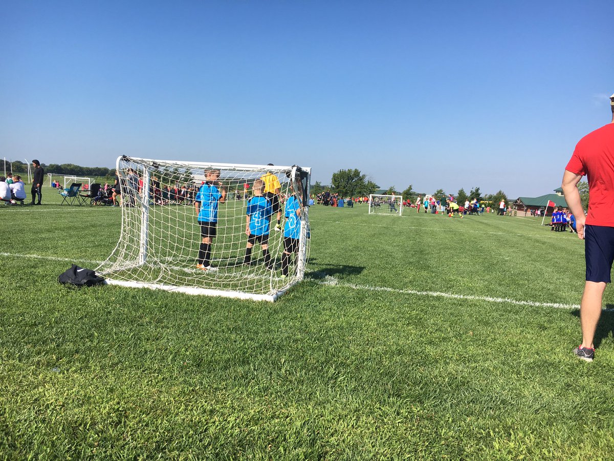 JoshuaTitsworth's tweet photo. Back at the fields of battle covered in sweat, tears and juice boxes. 5 year old #soccer. #gopacman https://t.co/Sq2wN9D1vb