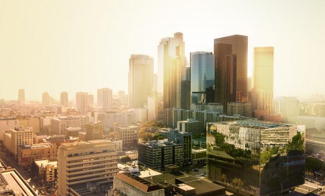 Downtown LA with sunshine
