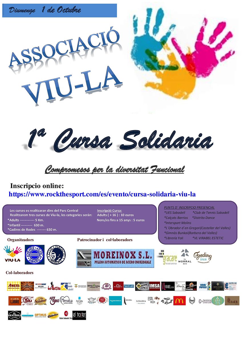 ViulaAssociacio's tweet photo. I Cursa Solidaria Associacio Viu-la 
Colaborador:BUKALIX
Inscripción online:
https://t.co/4hjqw6Rcbm …/evento/cursa-solidaria-viu-la https://t.co/j2WDnWLv7R