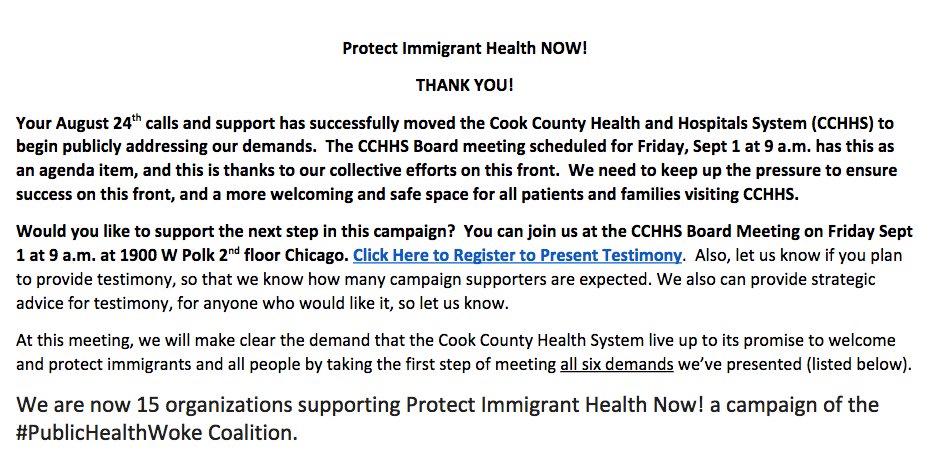 CHECookCounty's tweet image. Thank you! Update from #PublicHealthWoke Protect Immigrant Health Now! @AIDSChicago @BPNCchicago @CTU_IWP @DisabledLatinx #Chicago #Twill