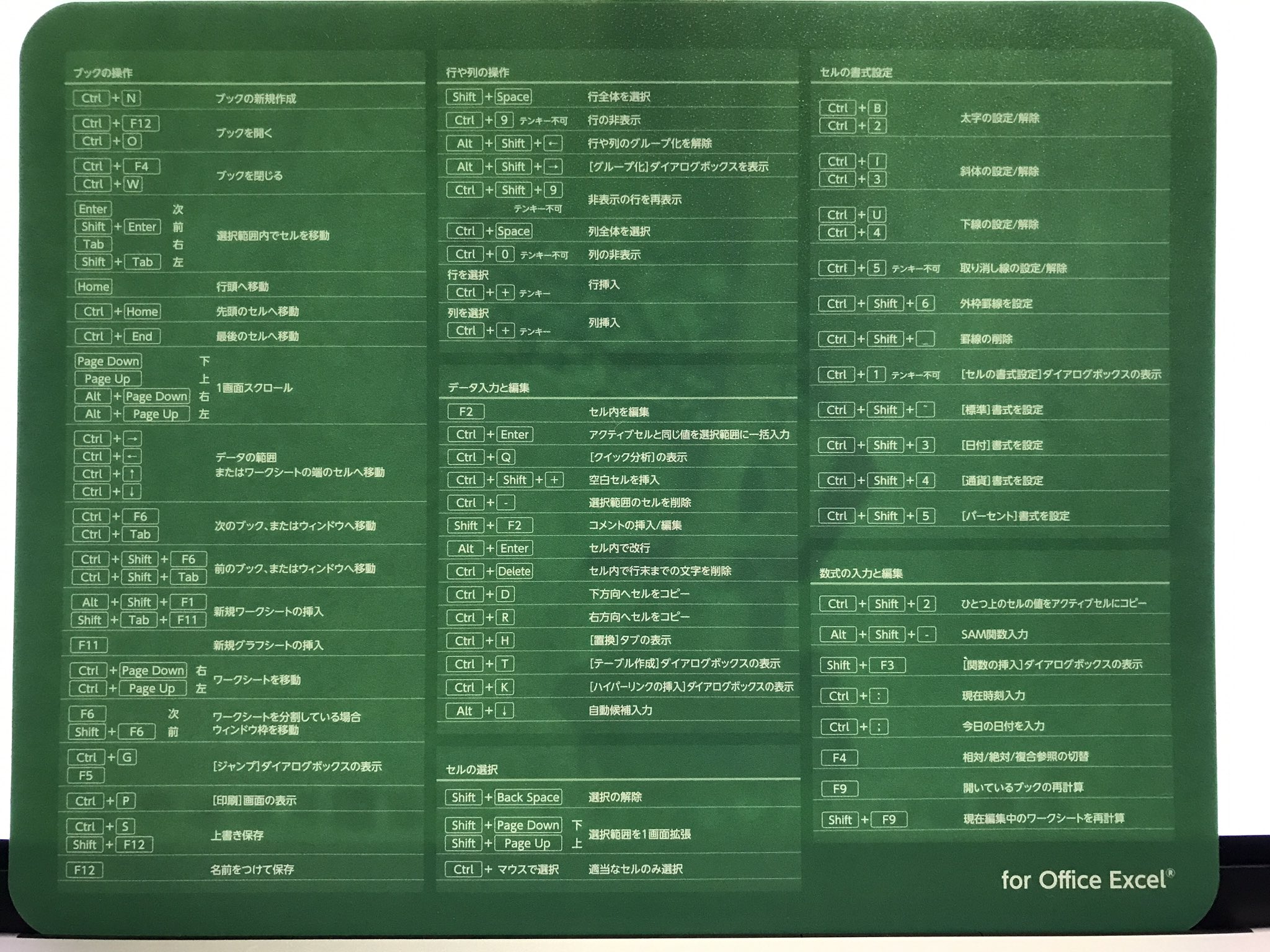 ᴀᴋɪ 昨日ドンキでpcのマウス買いに行ったけど 結局いいのがなくて諦めようとしたらこのマウスパッドに一目惚れしてしまってついつい購入 Excel のショートカットキーがいろいろ書いてあるとかなんかテンション上がる 笑 T Co