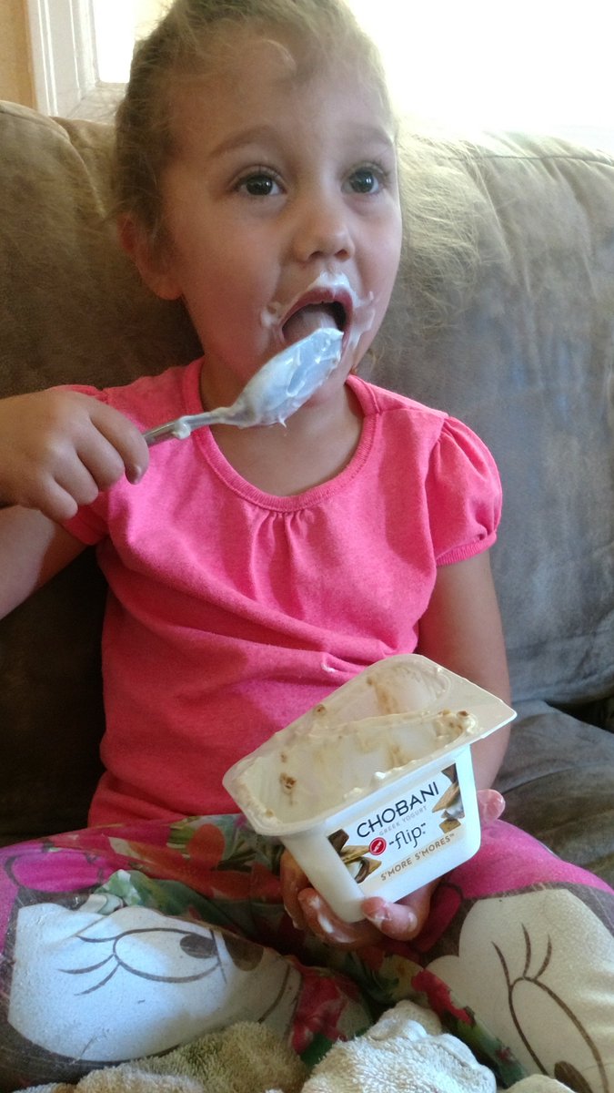 kimpree's tweet photo. @Chobani my kiddo loves your flips s'mores yogurt, don't mind the mess, I got it :) https://t.co/pZwkmyorqn