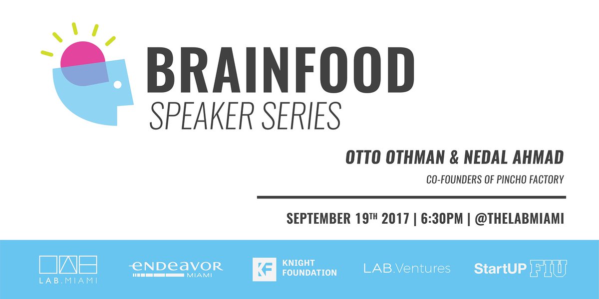 ChallengeStar_'s tweet image. Save the date for the next Brainfood Speaker Series on September 19th at @thelabmiami! bit.ly/2w7jiL9 #BrainfoodMIA #LABventures