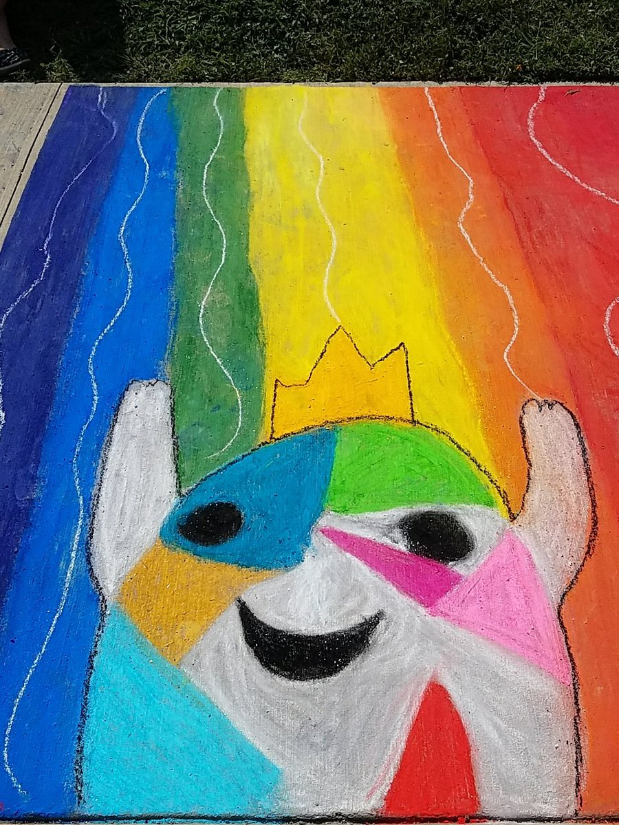 ParriThurman's tweet photo. @esksaints @esklibrary Finished the Oak Ridge book character chalk walk! A colorful Beekle! https://t.co/h3L6QHsgeY