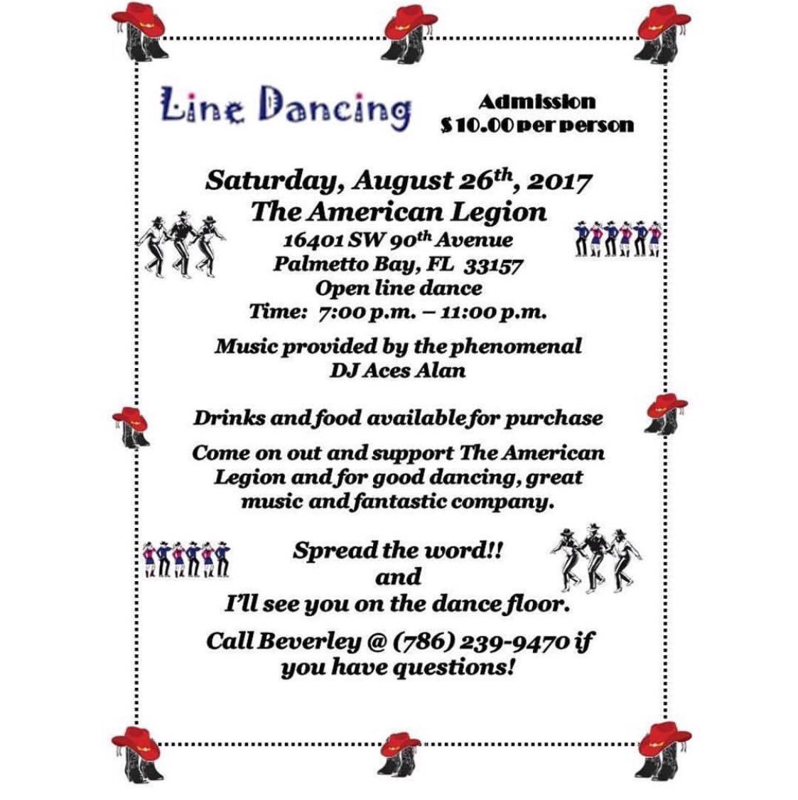 LineDancing4U's tweet photo. TONIGHT: #Linedancing at the American Legion Post #133, 8/26, 7-11 p.m. π’π€ ππ» #miami #southflorida #linedancing4u #linedancingnetwork https://t.co/2gxqCGSWuq