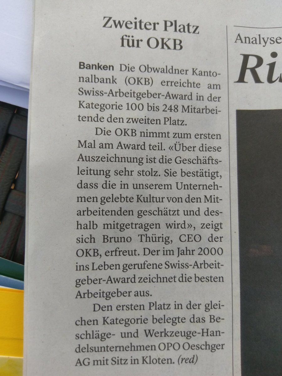 Herzliche Gratulation #OKB. Gute MA's sind Basis des Erfolgs. Hoffe, unsere Kantonsräte erkennen das in der Budgetdebatte. <a href="/Kanton_Obwalden/">Kanton Obwalden</a>