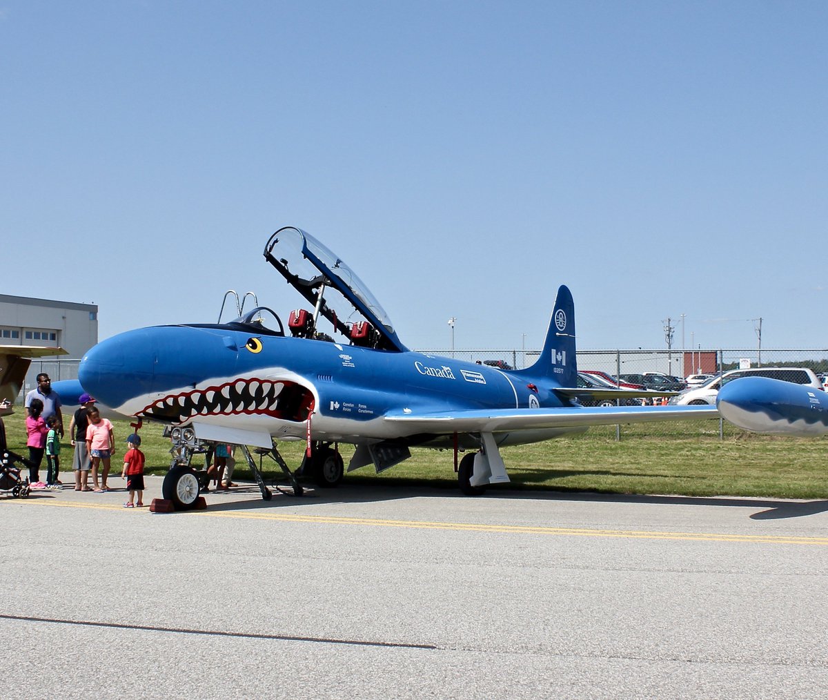 Elsablaine's tweet photo. So cool to see this guy closeup! 🦈 We often see it flying around the region #T-33 #AviationFunDay @FlyYKF https://t.co/KmaYoIClRN