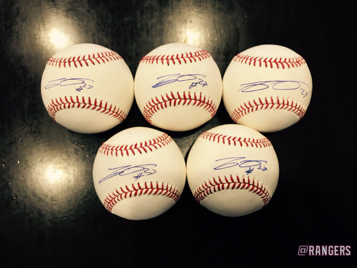 Rangers's tweet photo. “El Titere” is back! 

RETWEET for a chance to win one of these @RealCarlosGomez signed baseballs. https://t.co/P3g30C5ZhM