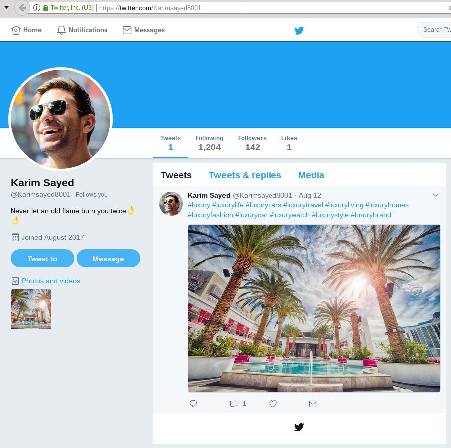 ct_alham's tweet photo. New #Astroturfing #SockPuppet in the making. Joined this month, 1 tweet, Following 1.204, Followers 142. Is this what they call "pre-aging"? https://t.co/9V8JNagXgy