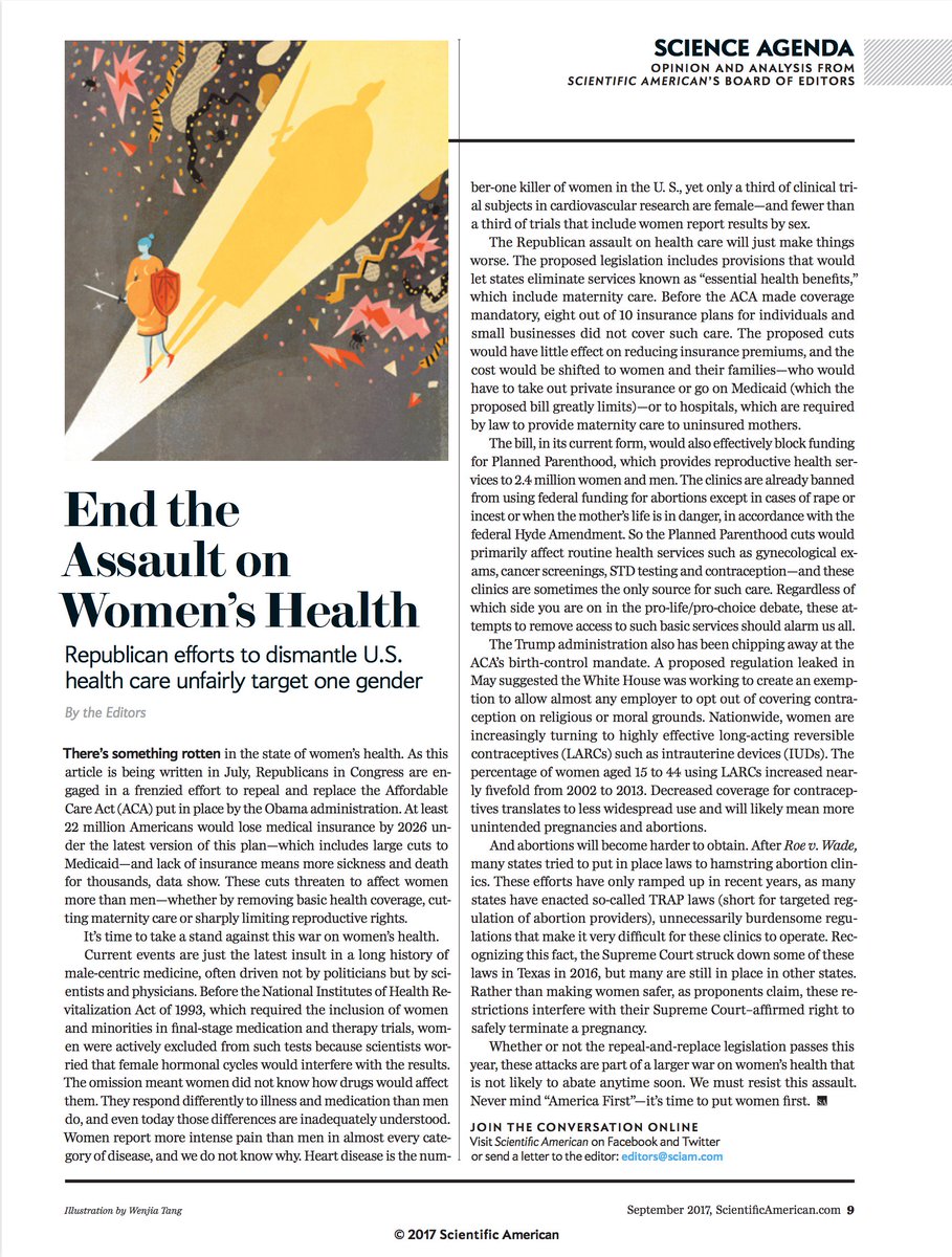 A spot illustration for Scientific American September issue about how we should fight for women’s health care. Thanks to AD Michael Mrak.