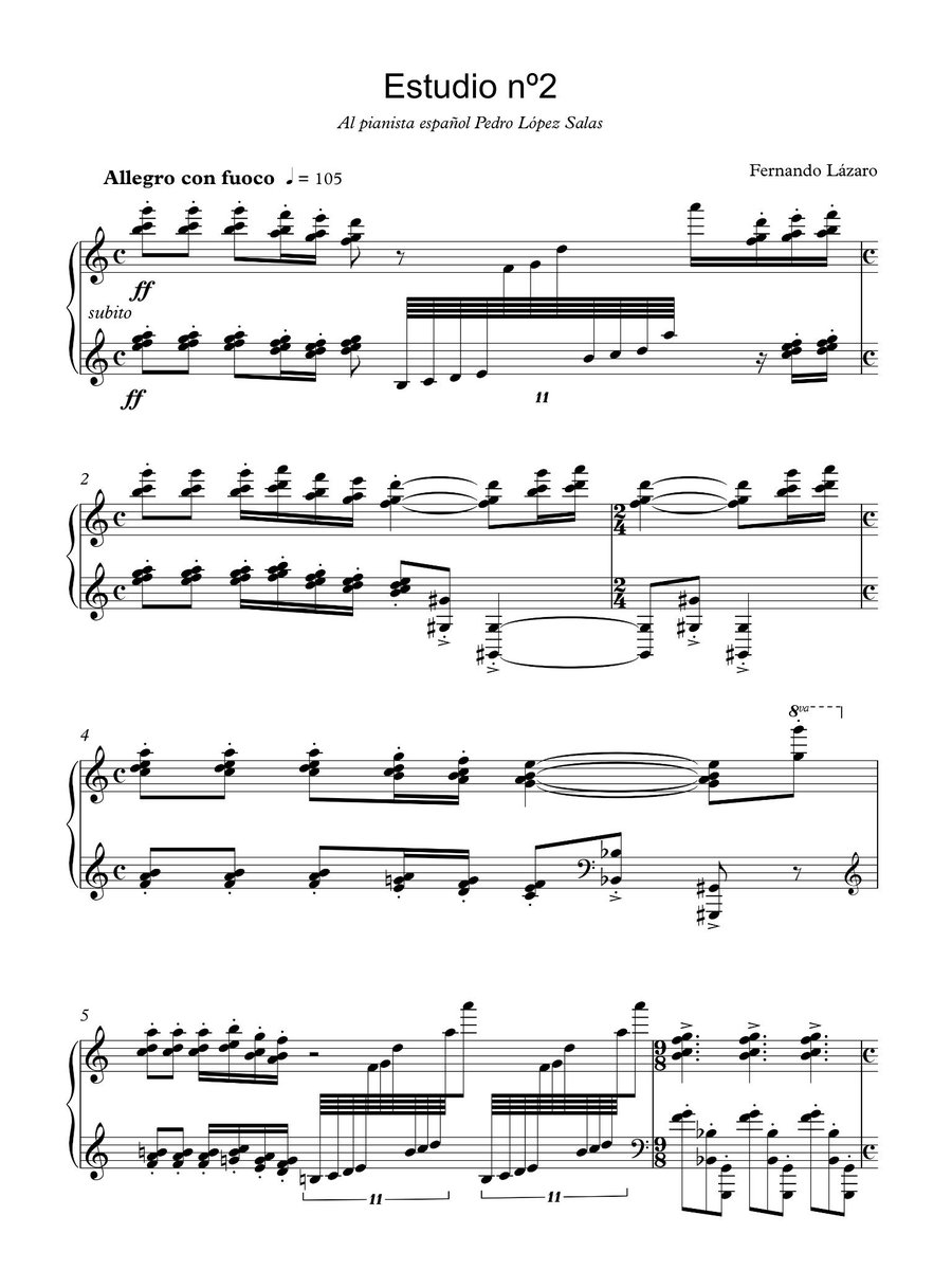 Escritos los primeros pentagramas de mi "Estudio n.2 para #piano", dedicado al joven y talentoso pianista <a href="/PedroLopezSalas/">Pedro López  Salas</a> Próximo estreno.