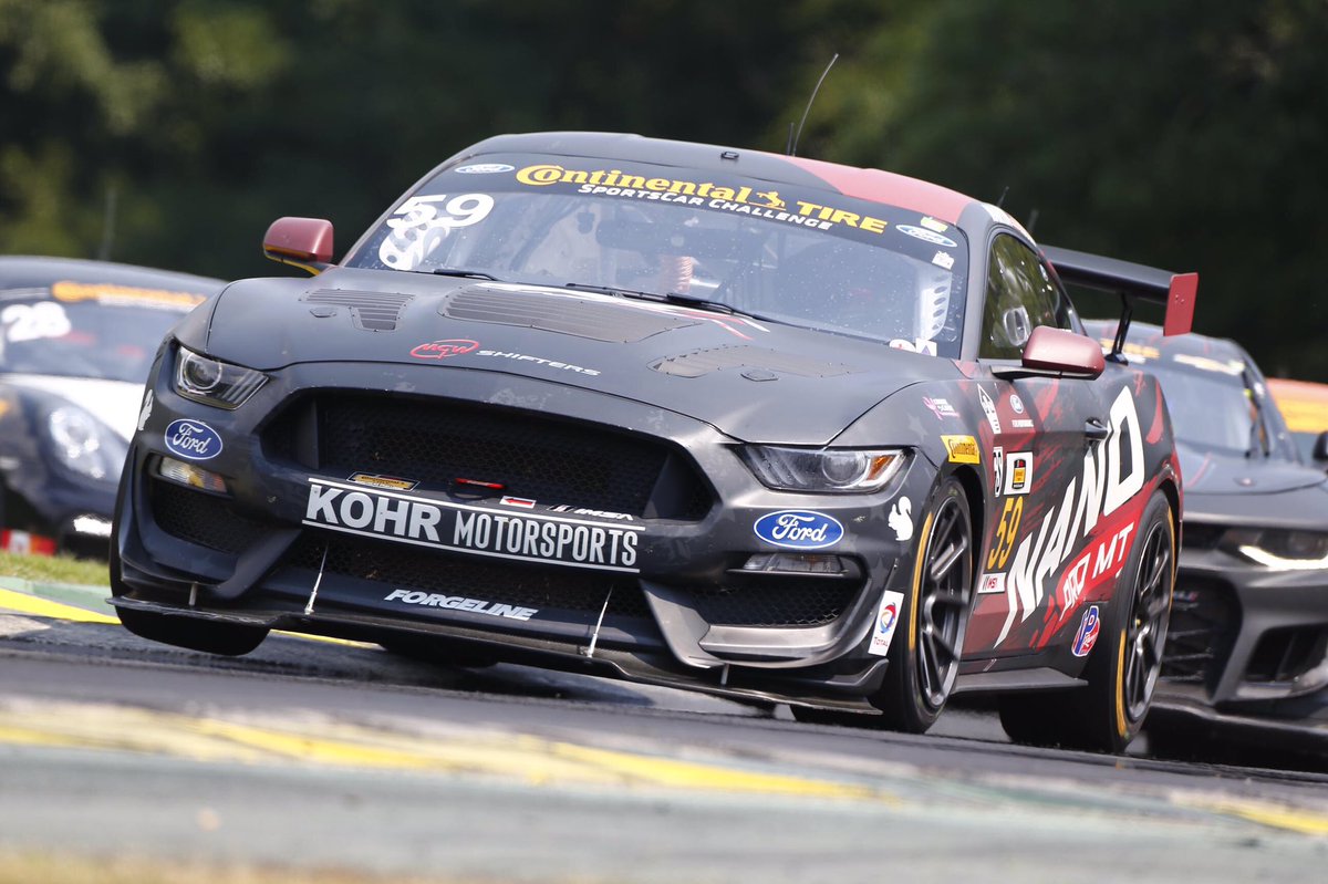 continentaltire's tweet photo. We see the Camaro of @MBellRacing peeking around @jackroushjr in the Mustang! Jack leads. 1:32 to go @VIRNow! #tiresrule https://t.co/98sXE8iot5