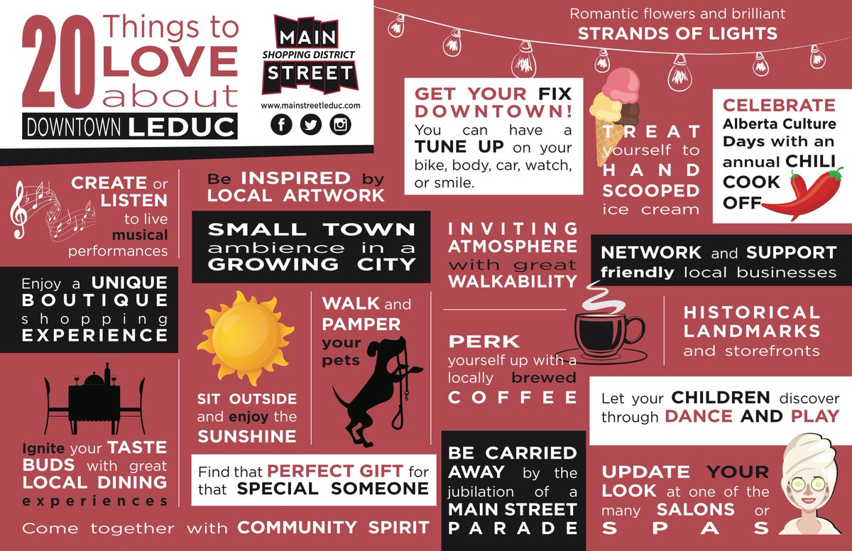 20 Things to Love about Downtown Leduc! #mainstreetleduc #downtownleduc