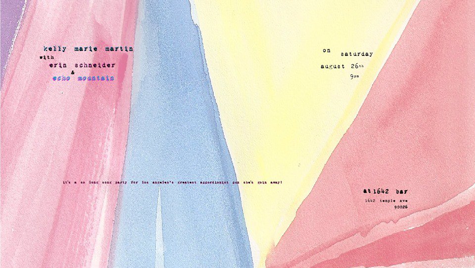 Saturday, August 26
Kelly Marie Martin, Erin Schneider &amp; Echo Mountain
A So Long Schneider Song Party cuz she's leaving town!
9:30pm