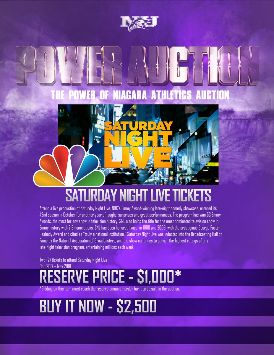 PurpleWhiteClub's tweet photo. Task for you; when SNL is on tonight think of yourself being in the audience. Then enter the NU Power Auction to make that thought a reality https://t.co/FNr3Ts1qFs
