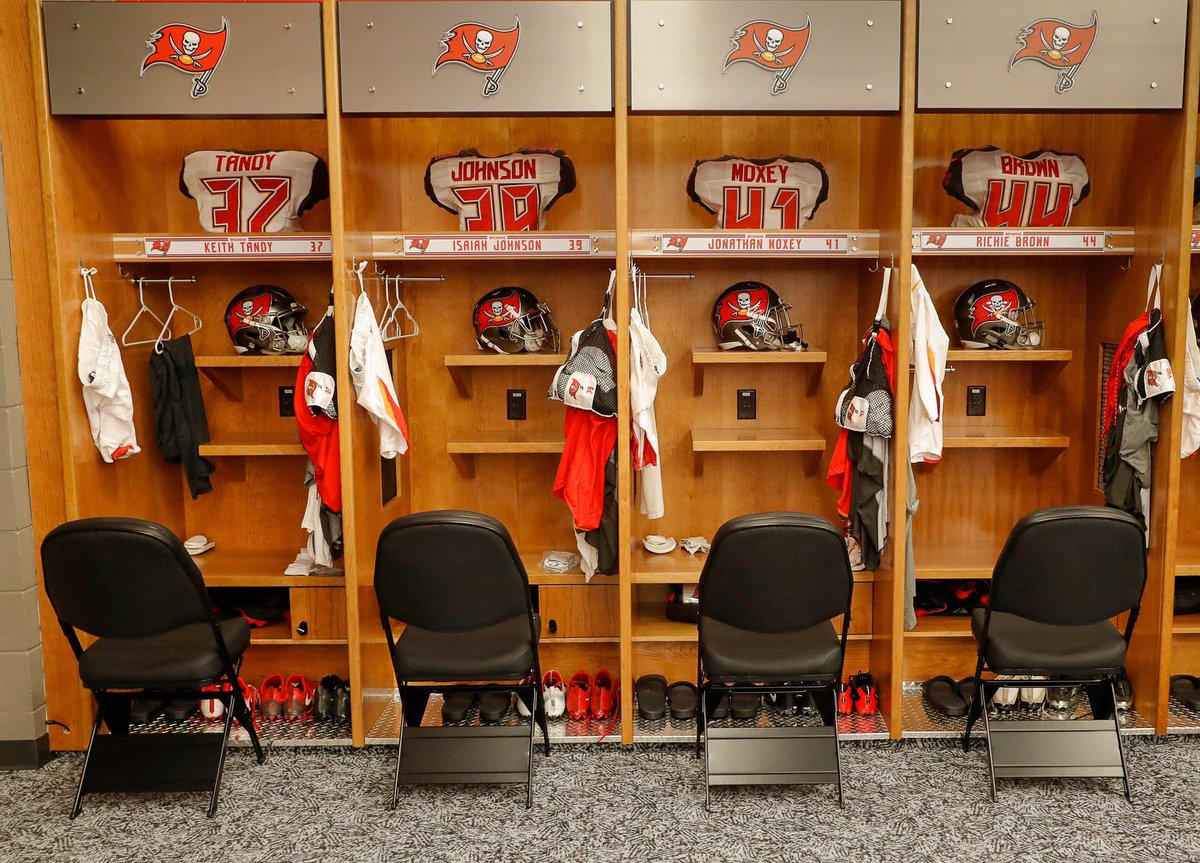 Buccaneers's tweet photo. New locker room stocked! 💯

#CLEvsTB #SiegetheDay https://t.co/RyxrMX3u2H