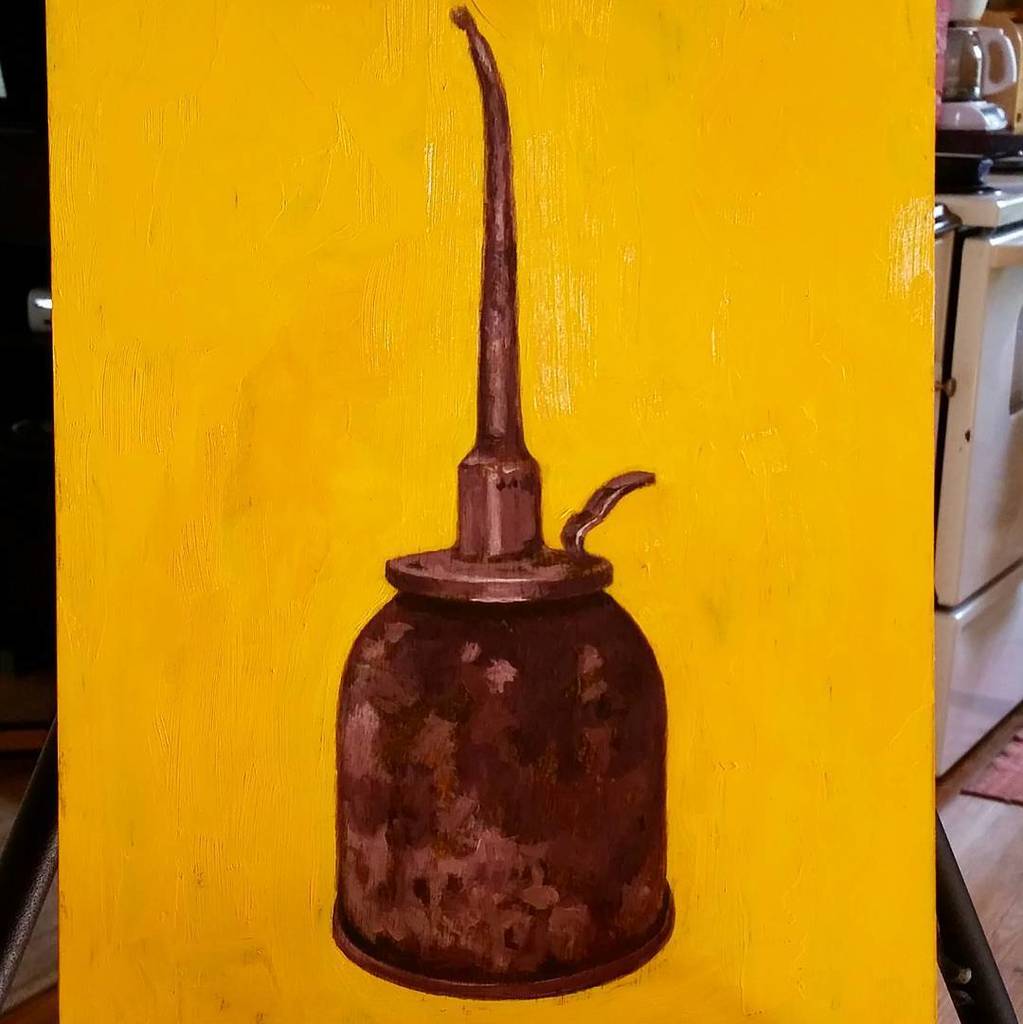 fiddleheadcraft's tweet photo. Sorry for the abrupt end to my live stream. My phone died, lol. Here's an updated picture of my oil can painting t… https://t.co/Xc4XGn0lfE https://t.co/XyE5P7XlHx