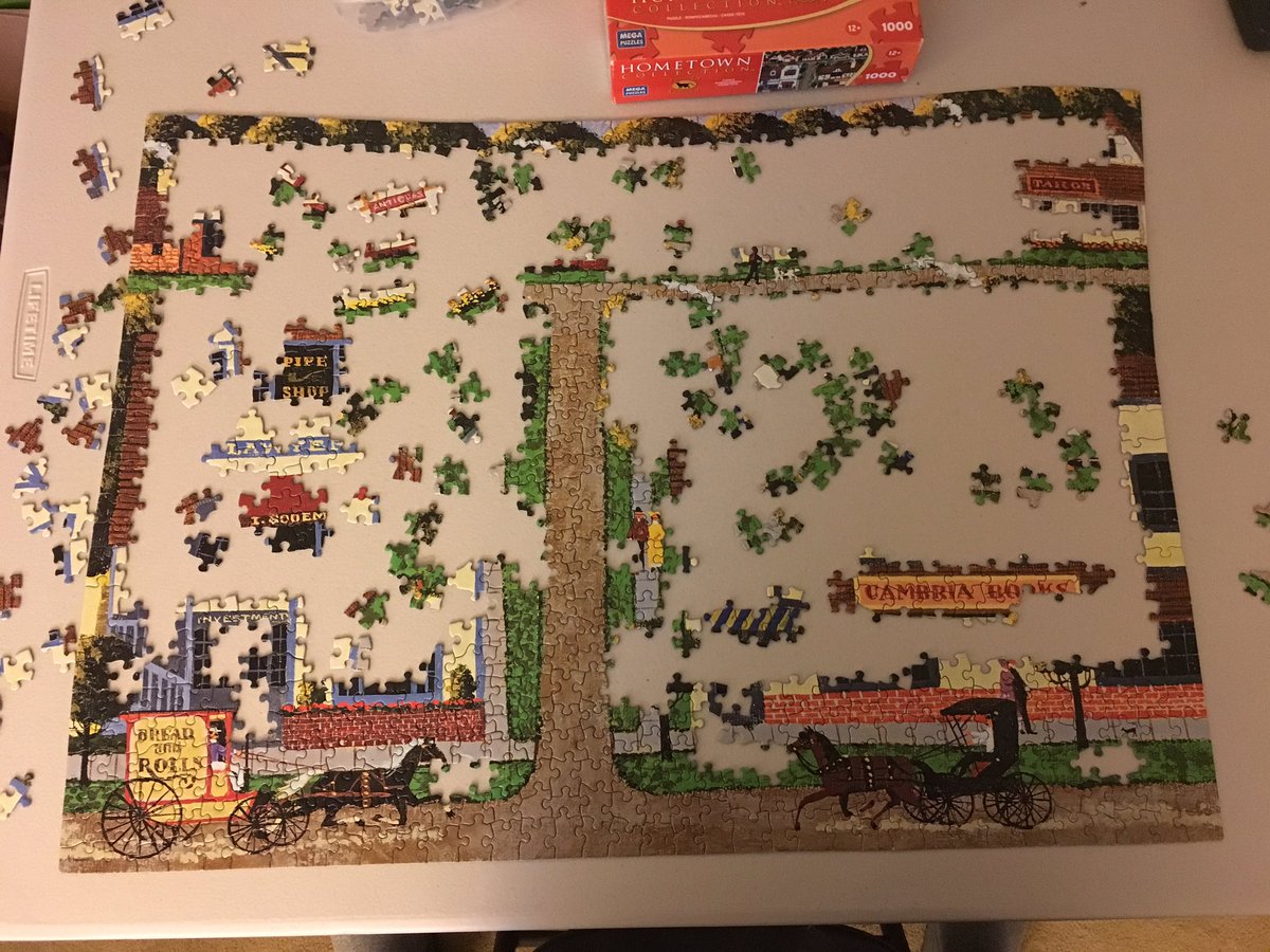 SheLovesPuzzles's tweet photo. Another @MegaPuzzles #HometownCollection jigsaw puzzle I'm working on https://t.co/8c6luhBnno
