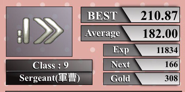 manju_purin's tweet image. ☆9 Sergeant(軍曹)
ベスト : 210.87字/分　　平均 : 182.00字/分
#TypingClass bit.ly/Wn2tFt