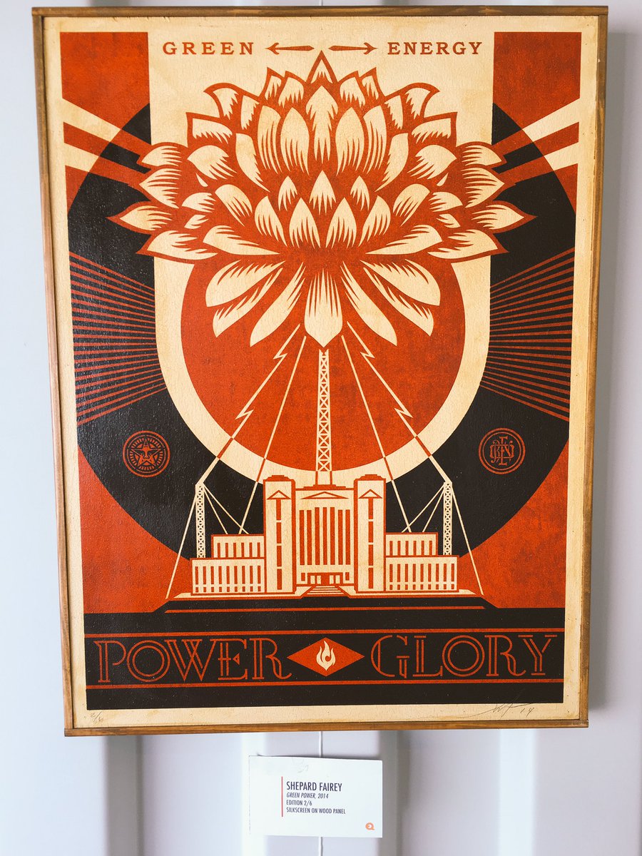 MonicaZhang's tweet photo. Green Power by @shepardfairey silkscreen on wood panel at @Equilibrium6200 #CreatingEquilibrium #obey #GreenPower #Sustainability https://t.co/gncfu1ZaqI