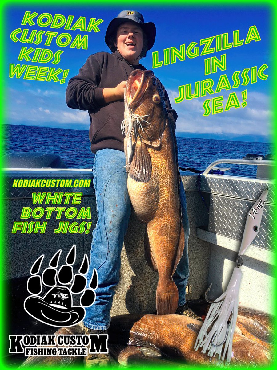 Kodiakcustom's tweet photo. Takes a big #kid to land #monsters like this but we found one! https://t.co/e4RDXT4lf8 #lingcodjigs @tuffkidsAK @KidsThatFish #kodiakcustom https://t.co/qm3YbQ78CV