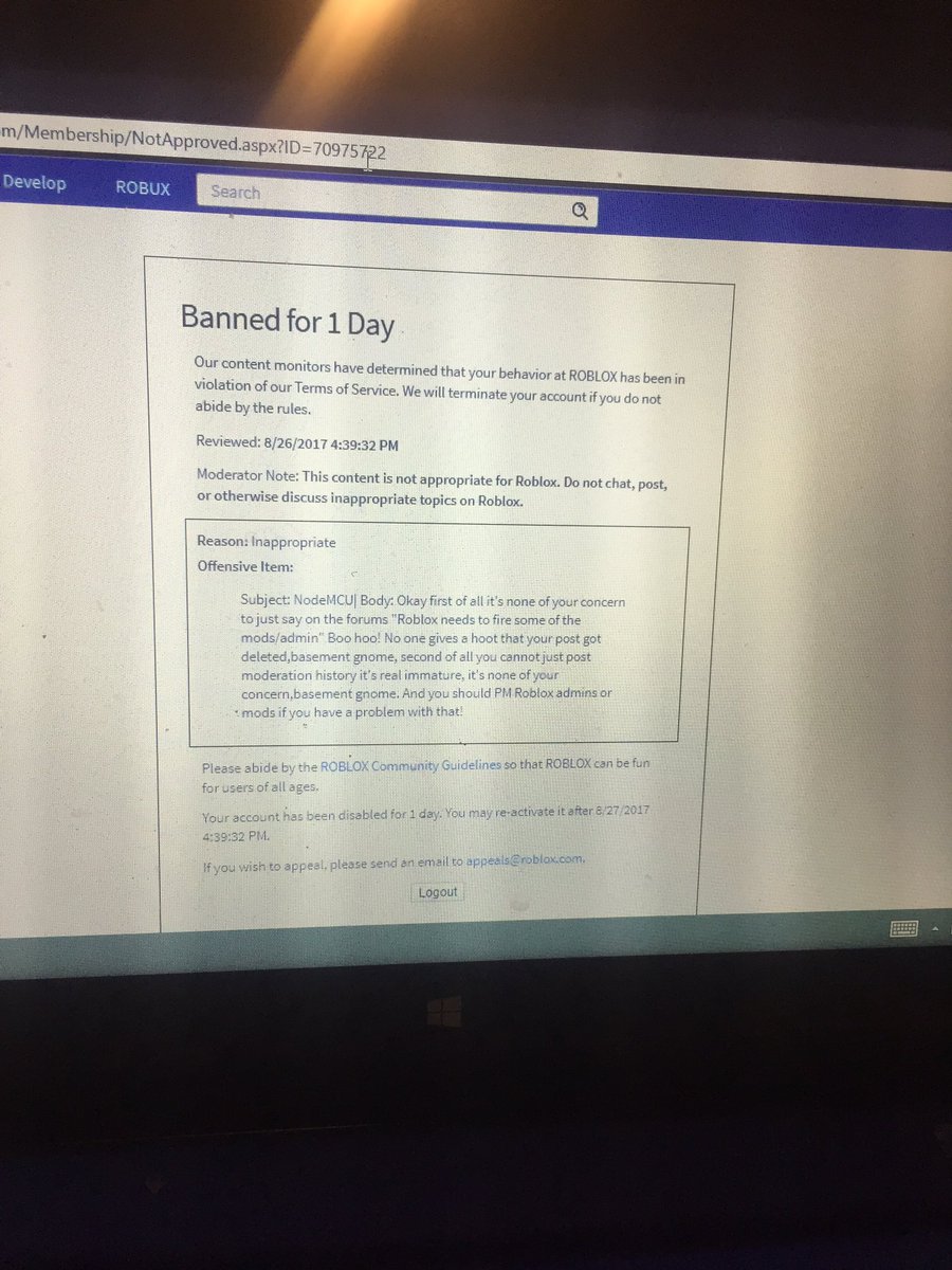 Robloxban Hashtag On Twitter - i got banned from roblox for 3 days