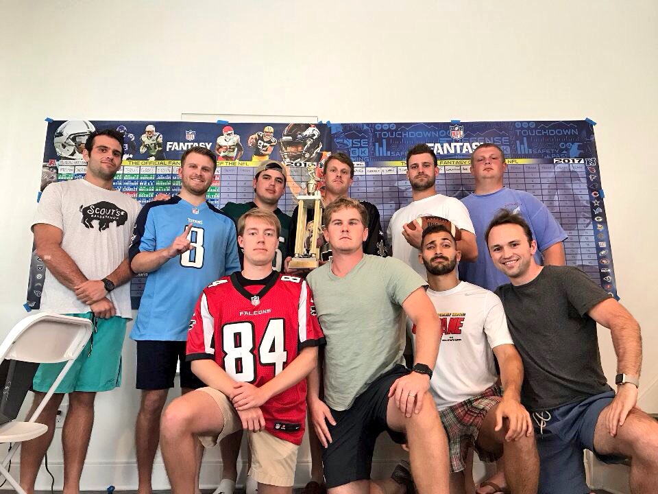 Ben_overholt1's tweet photo. Another year begins to win the @ErinAndrews Fantasy Football Trophy for the 11th season of the league. #EAFFL #LegendaryLeague https://t.co/BzzIQnE27n