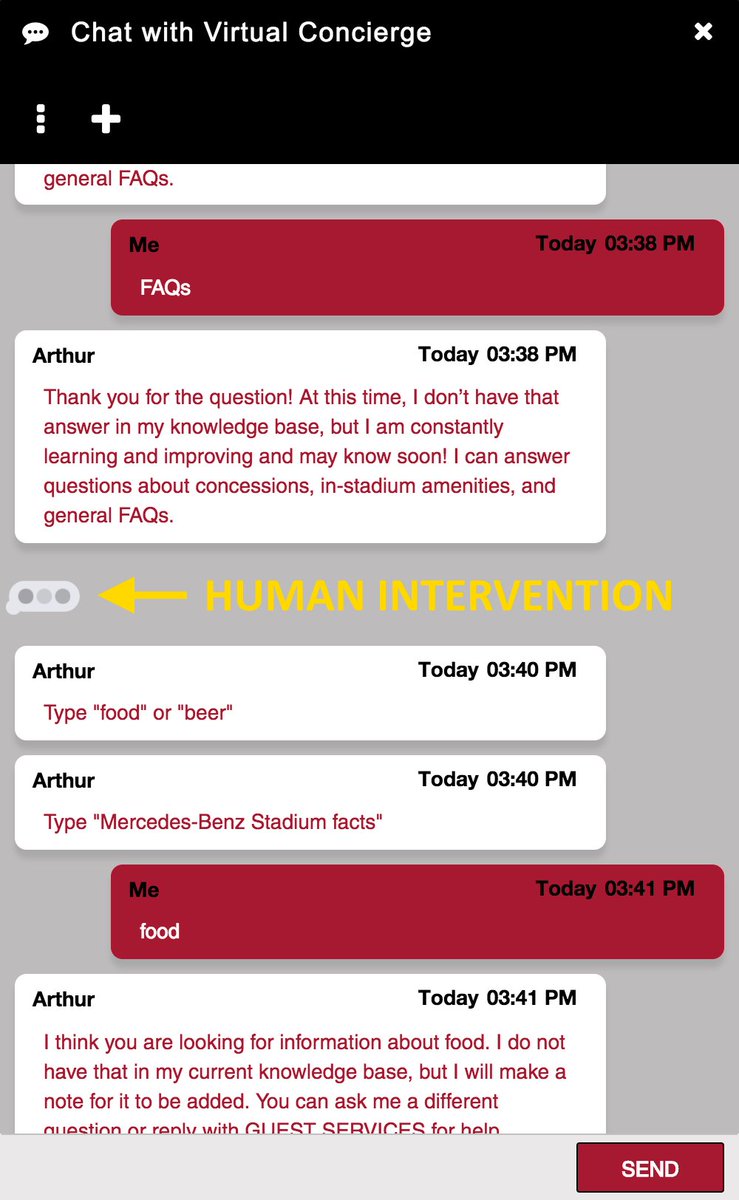 The chat bot on the new <a href="/MBStadium/">Mercedes-Benz Stadium</a> website needs some work! #mercedesbenzstadium