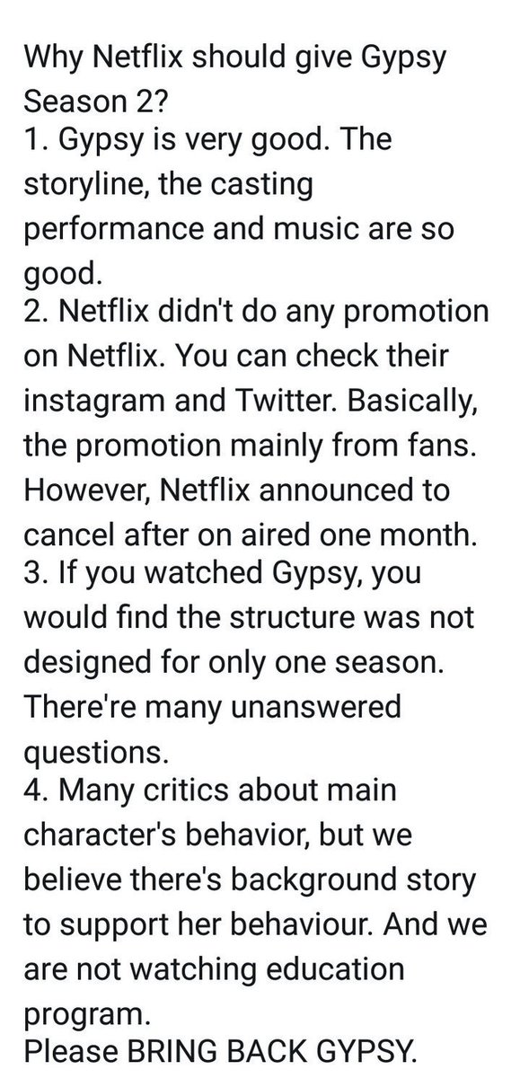 SpinoffJulsVal's tweet photo. HowLongWillyouIgnoreUs? GiveUsGypsiesBack @netflix @reedhastings The Series is not finished #RenewGypsy #GypsyCannotBeCancelled @lnr516 β€οΈ https://t.co/10FQCxlzig
