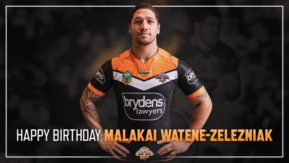 WestsTigers's tweet photo. We're wishing a big happy birthday to Malakai Watene-Zelezniak, who turns 26 today! Have a great day! 🎉🎁 https://t.co/5sVIvy0g2r