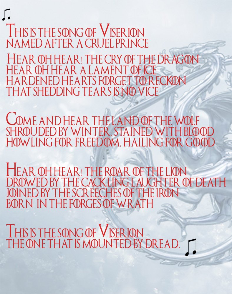 LastDragonBard's tweet photo. As promised, a new song. Dedicated to @MelisandreofRed for being my follower 500 #Thankyou #GoTsongs #GameOfThrones #WesterosArmy https://t.co/xFq0jOqwHz