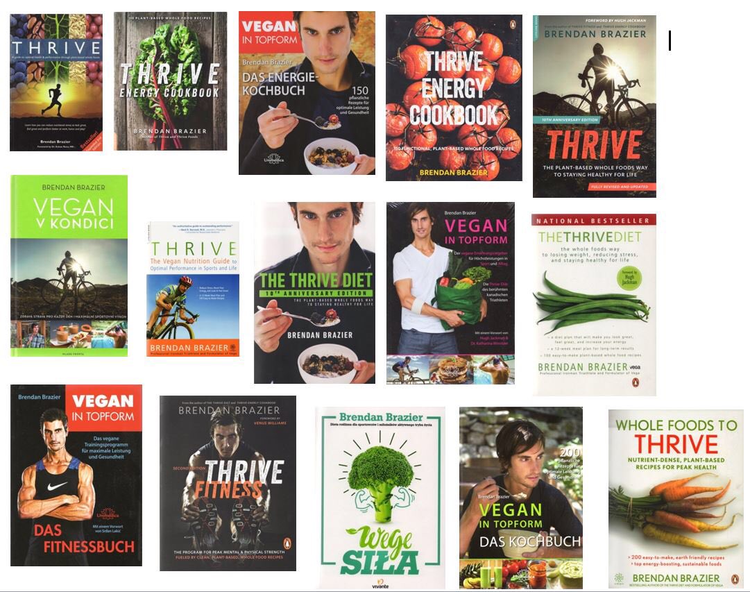Brendan_Brazier's tweet photo. Some editions &amp; languages Thrive book series has expanded to. Thank you @andreamagyar &amp; @PenguinCanada for taking a chance 11 years ago 🌱💪🏼 https://t.co/BEevMyKUUy