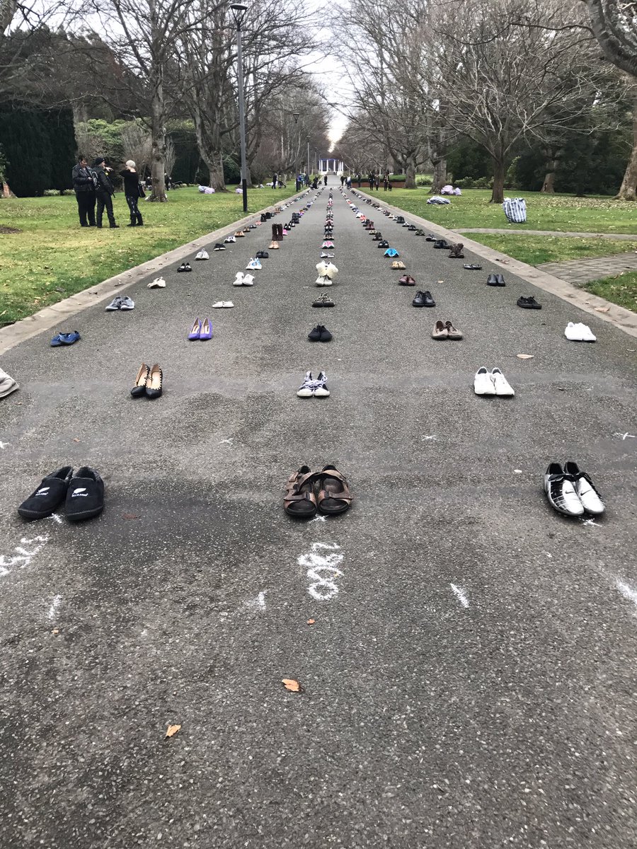 AlexBaird's tweet photo. A pair of shoes for each of the 579 who committed suicide in NZ last year. 70% of those are men. 8 kids aged 10-14. 51 teenagers. https://t.co/v4RKXEc5dI
