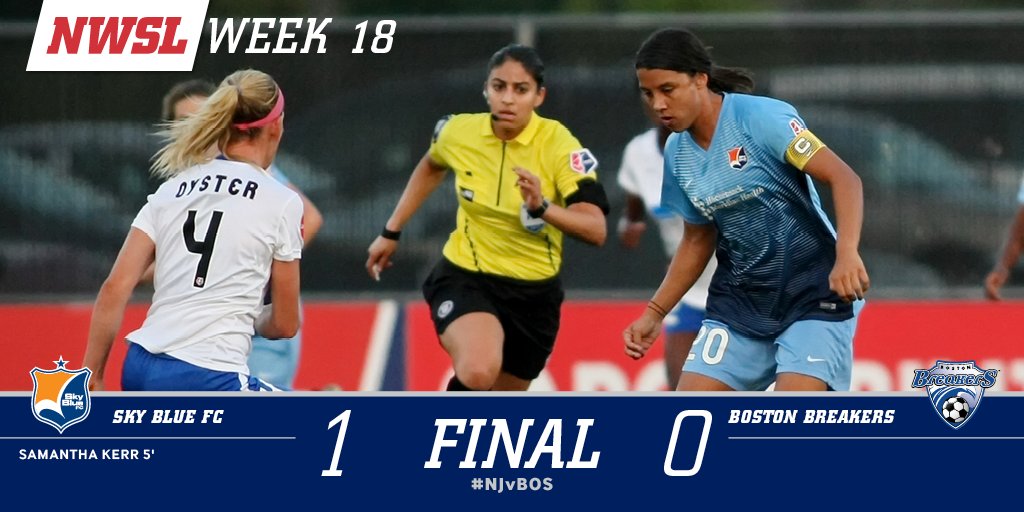 NWSL's tweet photo. FINAL: @samkerr1's 16th goal of the season gives the @SkyBlueFC a 1-0 victory over the @BostonBreakers. #NJvBOS https://t.co/sqvvufbMzo
