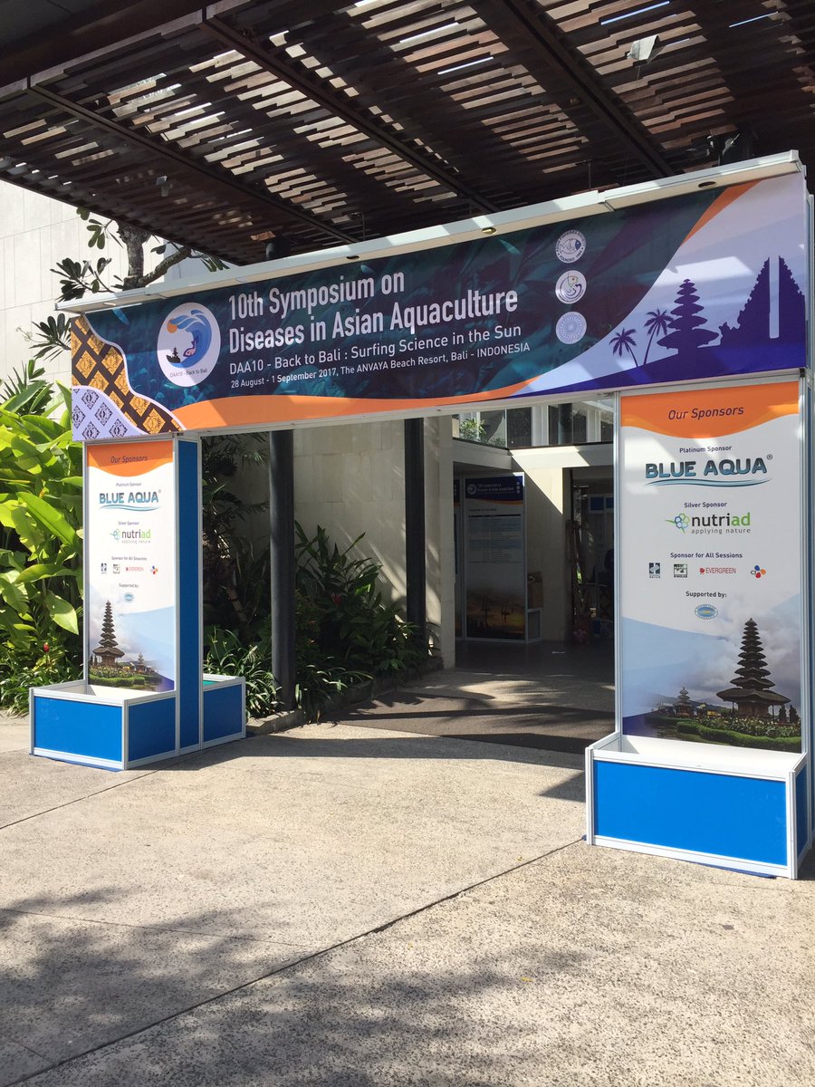 Setting up for Diseases in Asian Aquaculture #DAA10 today in #Bali @grantstent @rvaerle <a href="/Ke11ysb/">Kelly Bateman</a> and David Bass <a href="/CefasGovUK/">Cefas</a> presenting
