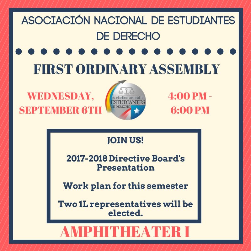 anedinter's tweet photo. ¡Acompáñanos en nuestra primera asamblea del semestre! / Join us! #aned #derecho #asambleaordinaria https://t.co/DR71aKQMPn