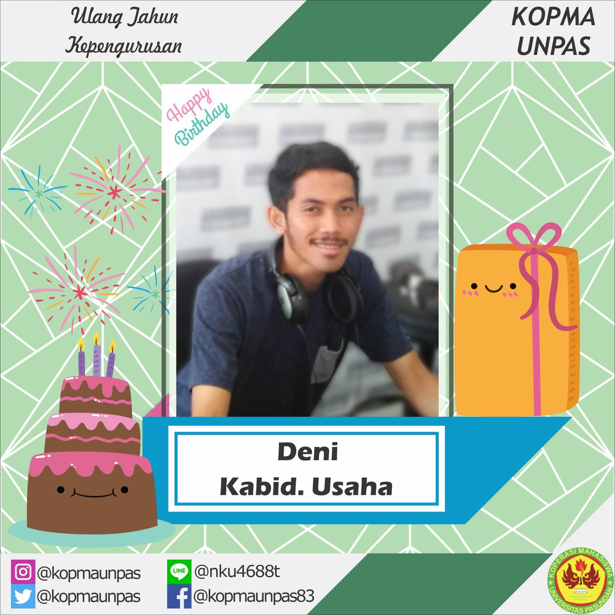 kopmaunpas's tweet photo. [Ulang Tahun Kepengurusan]
Selamat ulang tahun kang Deni.
.
.
.
#UlangTahunKepengurusan
#KopmaUnpas https://t.co/u9SJrwt592