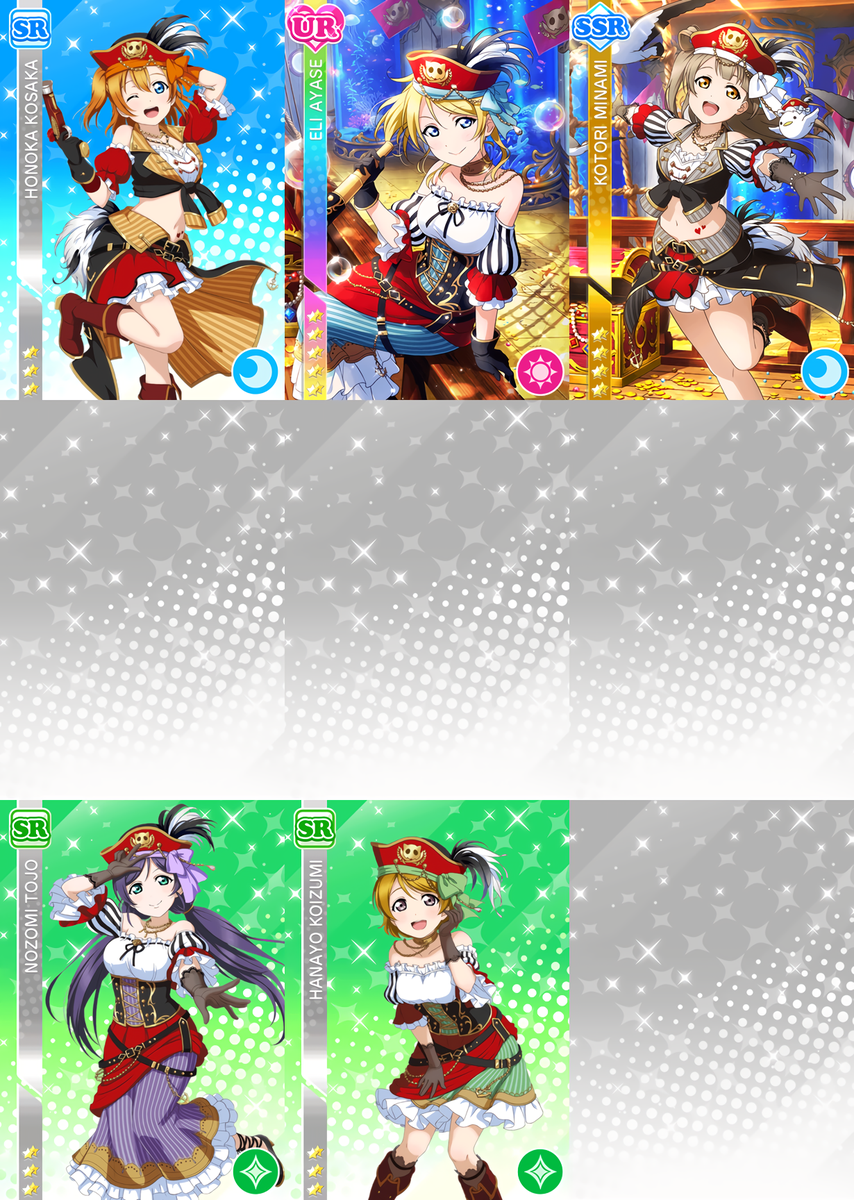 UR・SSR・SR新規追加部員(μ's)
【パイレーツ編】
SSRことり SR花陽 追加
覚醒前 / 覚醒後

#スクフェス部員まとめ