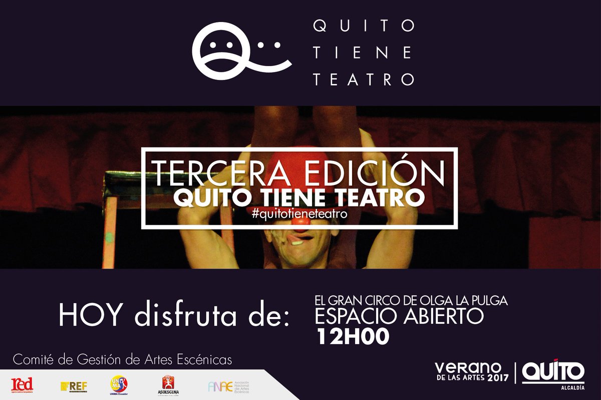 quitoteatro's tweet photo. ¡No te pierdas hoy 27 de Agosto desde las 11:00 AM las obras de teatro en el Parque Itchimbía! #QuitoTieneTeatro https://t.co/0C5rfYOseS