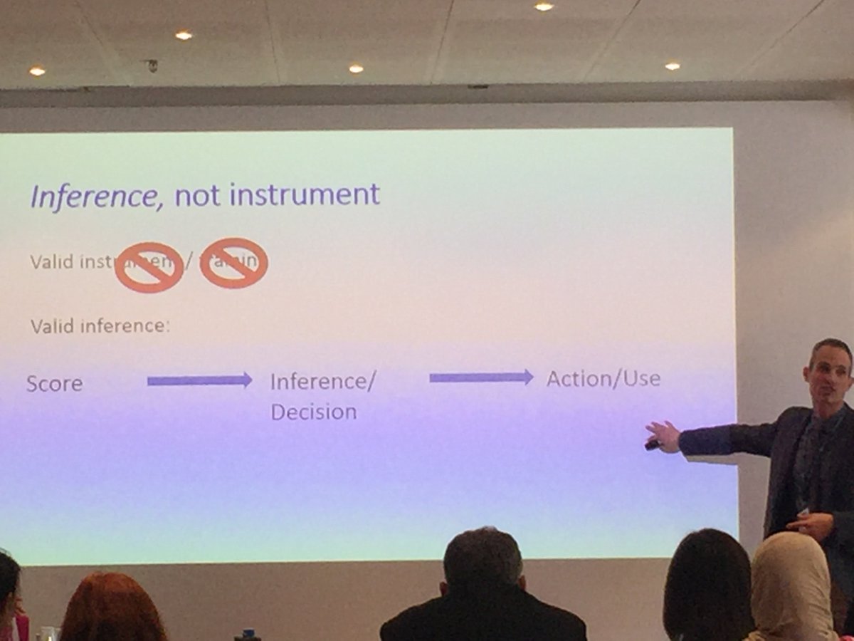 vicki_leblanc's tweet photo. @rbrydges: validity refers to the inferences u make, not the instrument. Not ok to say "validated tool". #RASME #amee2017 @MartinTolsgaard https://t.co/mc9A3AXWQE