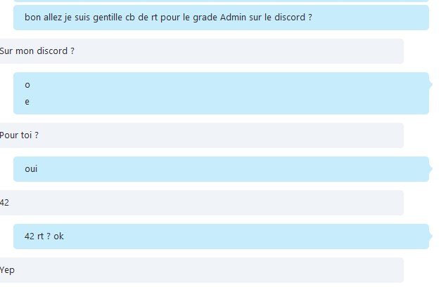 Choukrouteuh's tweet photo. Les gars a 42 rt @FaidenIG me met le grade Admin sur son discord ! go rt svp sa prend que 3 seconde <3 https://t.co/l9D5WDu9kC