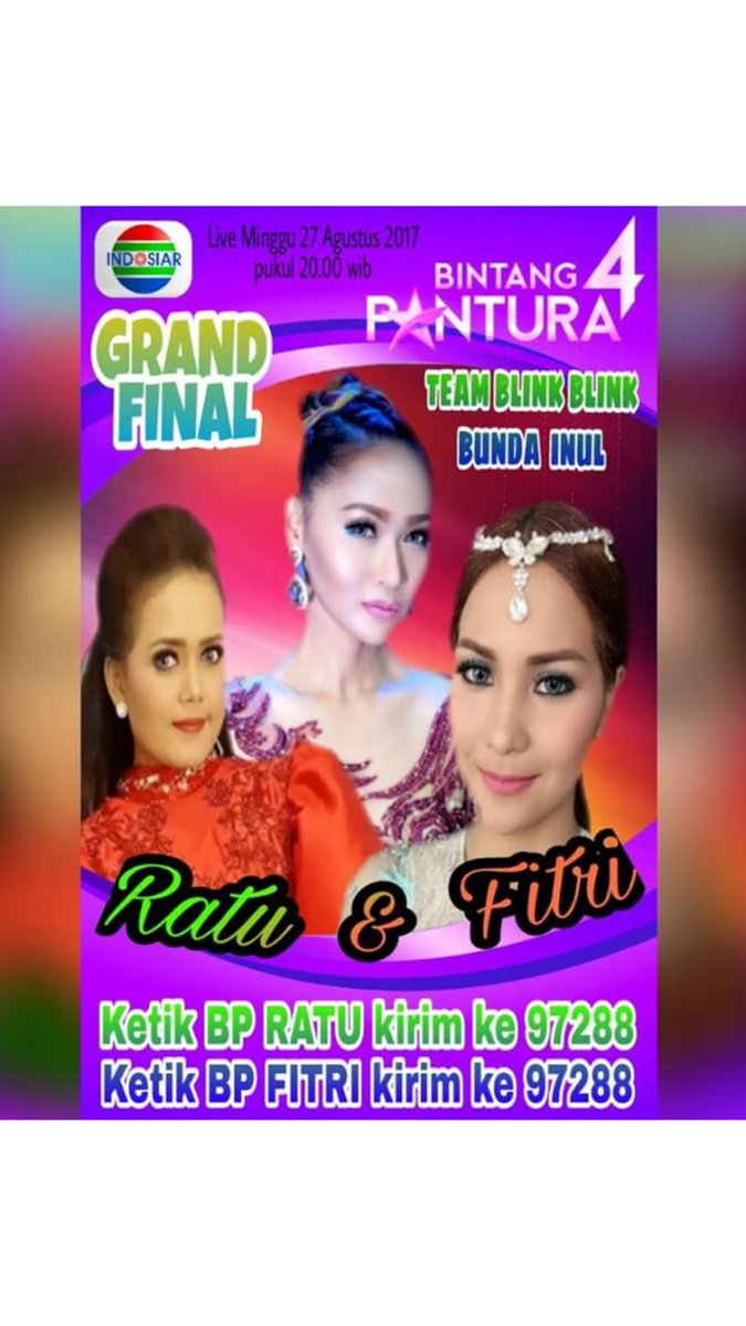 Mohon do'a dan dukungan smsnya buat Fitri serta Ratu di penampilan Grand Final Bintang Pantura Indosiar mlm ini pukul 20.00 Wib🙏