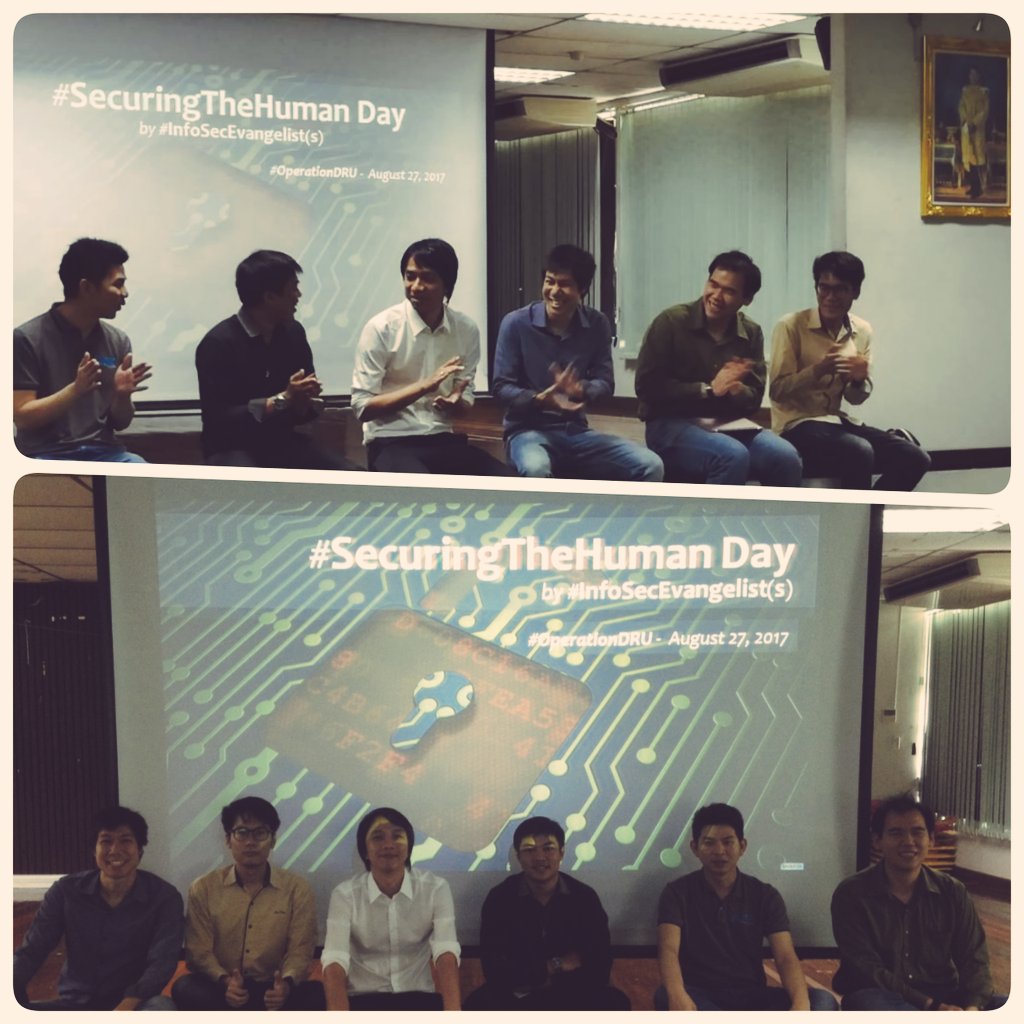 maeklong's tweet photo. #SecuringTheHuman Day
by #InfoSecEvangelist(s)
#OperationDRU : August 27, 2017 https://t.co/xHckZgqCZf