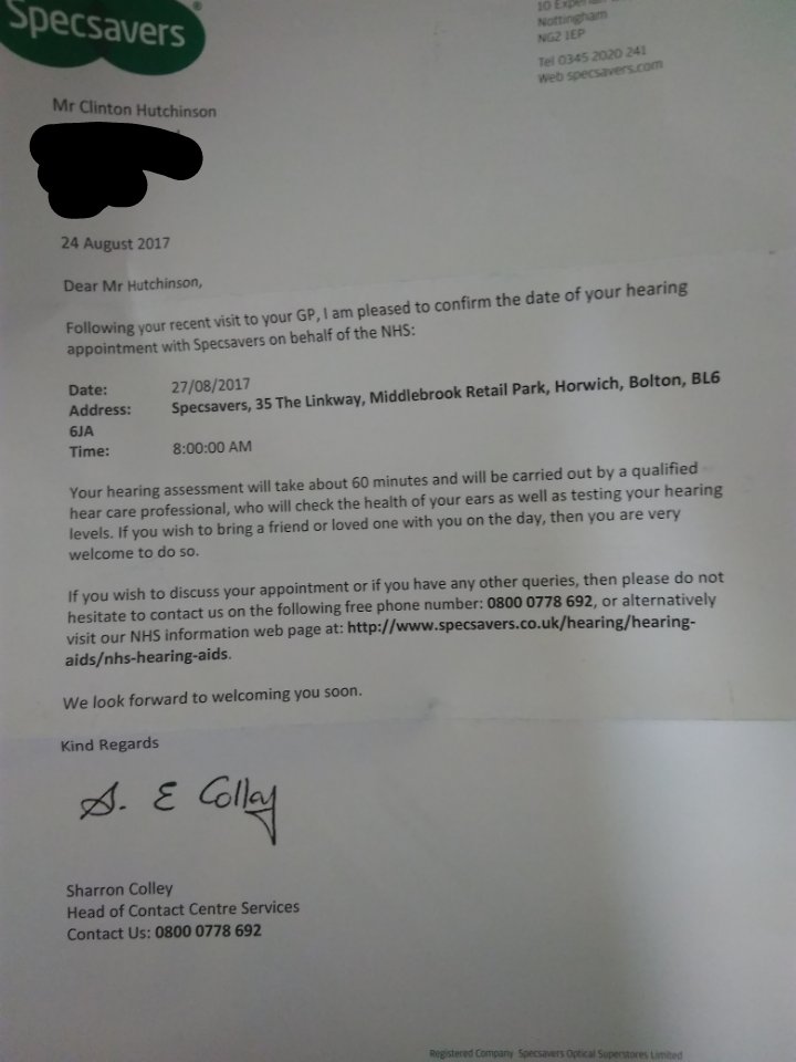 Just been down to <a href="/Specsavers/">Specsavers</a> for my hearing test at 8am only to find that they don't open until 10am!