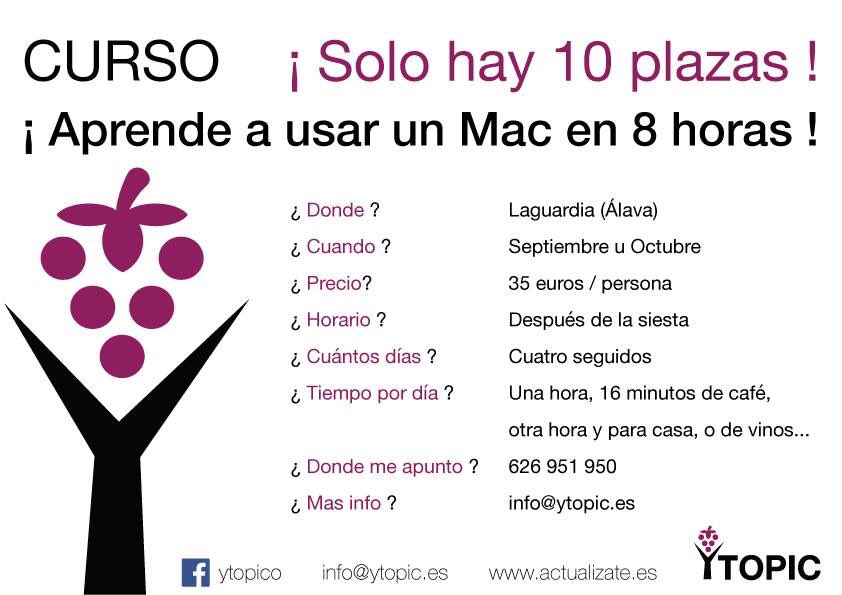 Ytopic_Es's tweet photo. Curso. Aprende a usar un Mac en 8 horas. ¡Solo quedan 4 plaza!
#laguardia #villaamurallada https://t.co/D9FG9evUk3