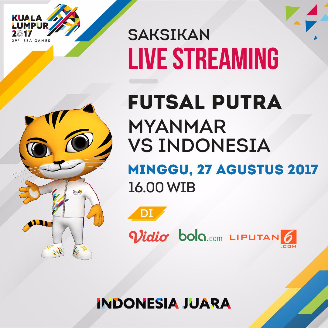 vidio's tweet photo. Saksikan live streaming #SEAGames2017 cabang futsal putra Myanmar vs Indonesia hari ini mulai 16.00 WIB! https://t.co/cUF82YJmzz https://t.co/ievjylvfGn